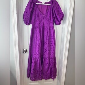 Bohme Elegant Purple Eyelet Dress Size Small